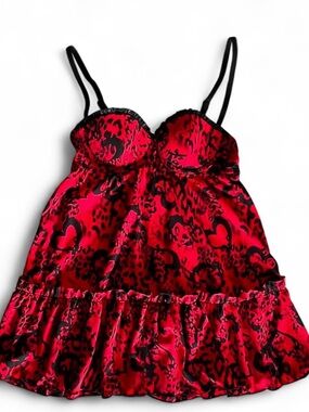 Smart & Sexy Red Black Heart Leopard Bustier Babydoll Lingerie Chemise Women 34B